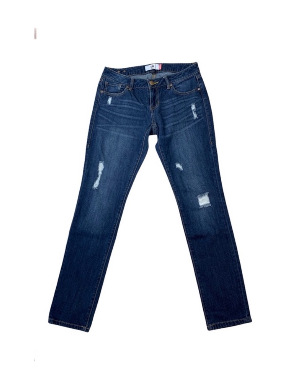 CAbi Slim Boyfriend Jeans Women’s Size 2 Dark Wash Distressed Denim 3045